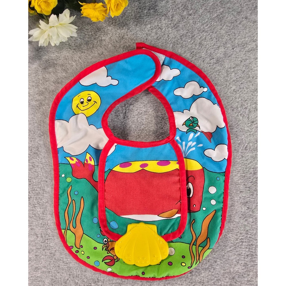 Munchkin Vintage 2000 Whale Sea Life Baby Bib w/ Shell Teether Y2K Colorful